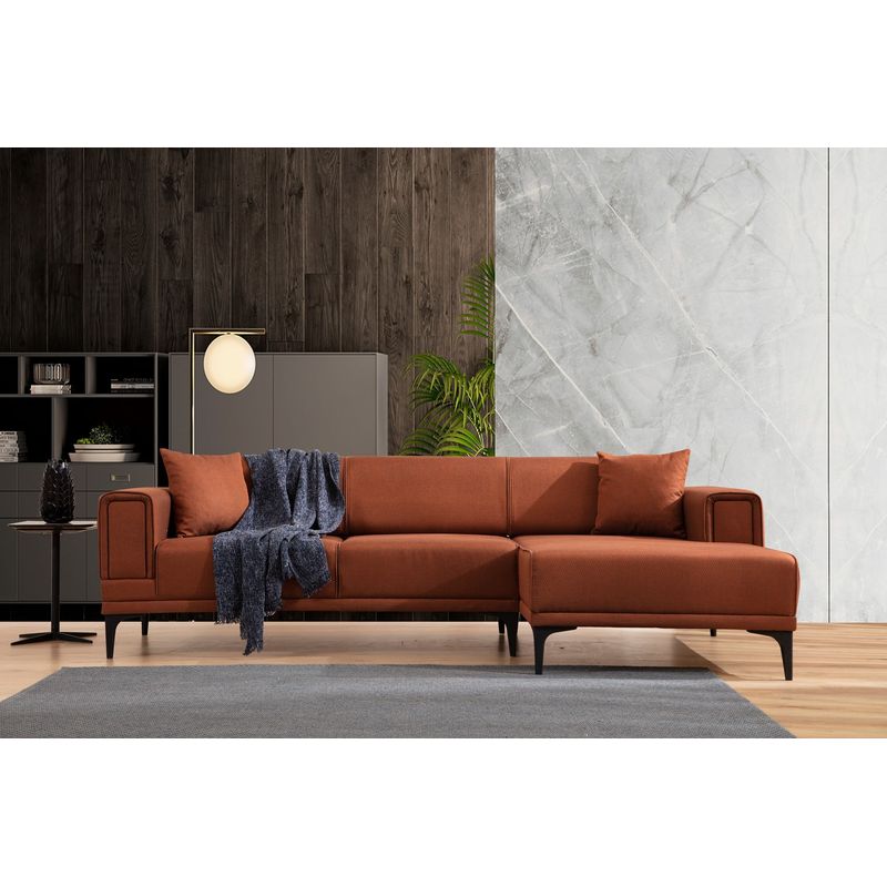 Casa si Gradina - Mobilier - Canapele si coltare - Coltare - Coltar extensibil, Hanah Home, lemn fag si pal, rosu tigla, 250x140x85 cm - Infinity.ro