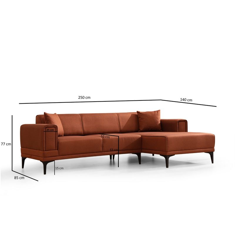 Casa si Gradina - Mobilier - Canapele si coltare - Coltare - Coltar extensibil, Hanah Home, lemn fag si pal, rosu tigla, 250x140x85 cm - Infinity.ro
