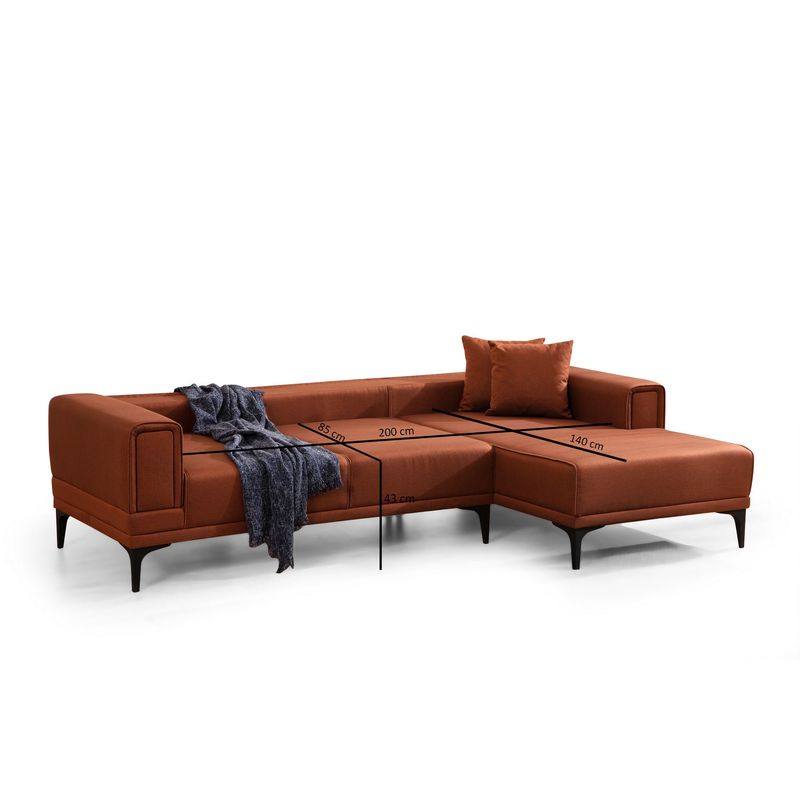 Casa si Gradina - Mobilier - Canapele si coltare - Coltare - Coltar extensibil, Hanah Home, lemn fag si pal, rosu tigla, 250x140x85 cm - Infinity.ro