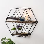 Casa si Gradina - Mobilier - Biblioteci si rafturi - Etajere - Etajera de perete, Hanah Home, lemn de molid si metal, negru si nuc inchis, 44x40x15 cm - Infinity.ro