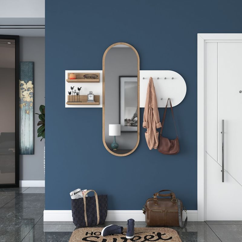 Casa si Gradina - Mobilier - Organizare si depozitare - Cuiere - Cuier, Hanah Home, pal melaminat, alb nuc, 125x120x12 cm - Infinity.ro