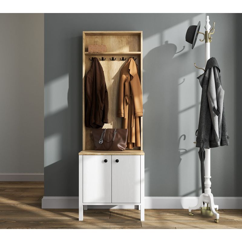 Casa si Gradina - Mobilier - Organizare si depozitare - Cuiere - Cuier, Hanah Home, pal melaminat, lemn alb, 63x38x190 cm - Infinity.ro