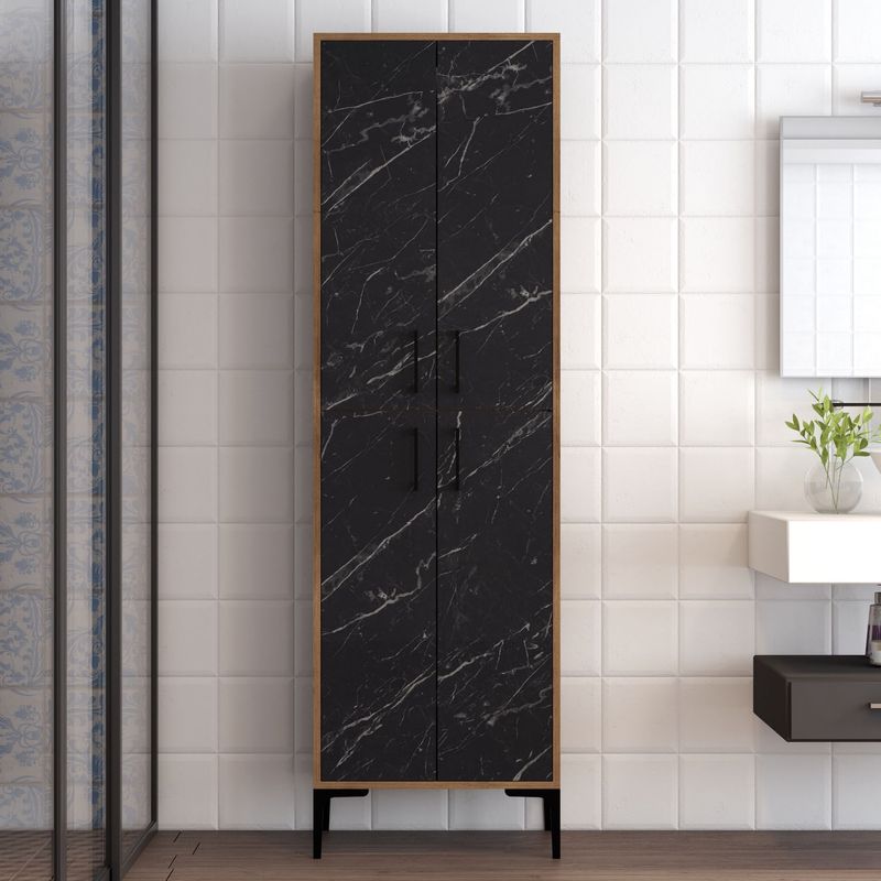 Casa si Gradina - Mobilier - Dulapuri si sifoniere - Dulapuri - Dulap multifunctional, Hanah Home, pal melaminat, nuc si negru, 60x35x200 cm - Infinity.ro