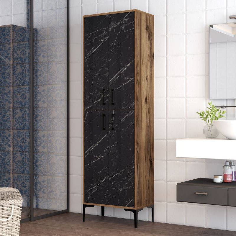 Casa si Gradina - Mobilier - Dulapuri si sifoniere - Dulapuri - Dulap multifunctional, Hanah Home, pal melaminat, nuc si negru, 60x35x200 cm - Infinity.ro