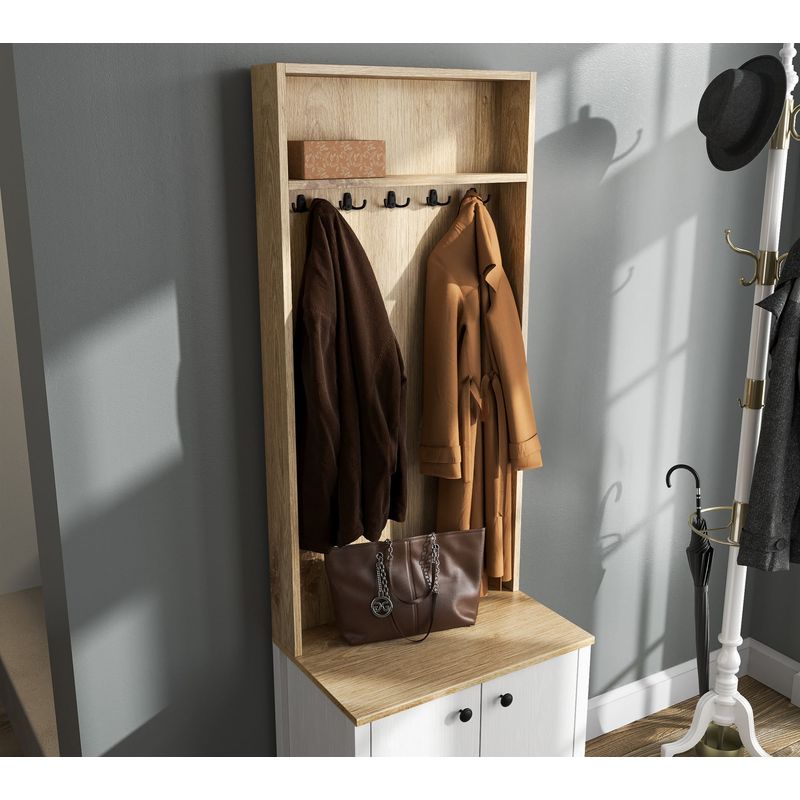 Casa si Gradina - Mobilier - Organizare si depozitare - Cuiere - Cuier, Hanah Home, pal melaminat, lemn alb, 63x38x190 cm - Infinity.ro