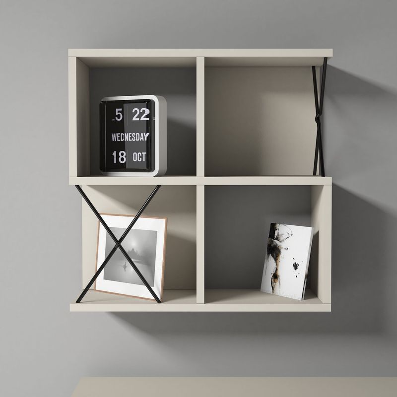 Casa si Gradina - Mobilier - Biblioteci si rafturi - Etajere - Etajera de perete, Hanah Home, panou de particule melaminat, crem si negru, 60x24x60 cm - Infinity.ro