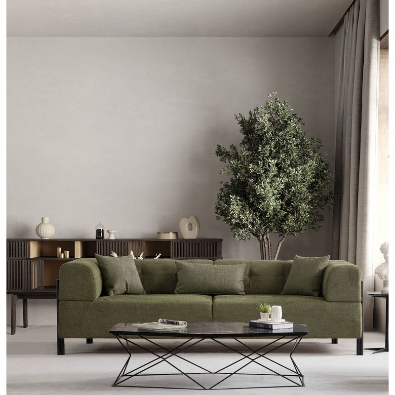 Casa si Gradina - Mobilier - Canapele si coltare - Canapele - Canapea 3 locuri, Hanah Home, lemn fag si pal, verde, 225x93x75 cm - Infinity.ro