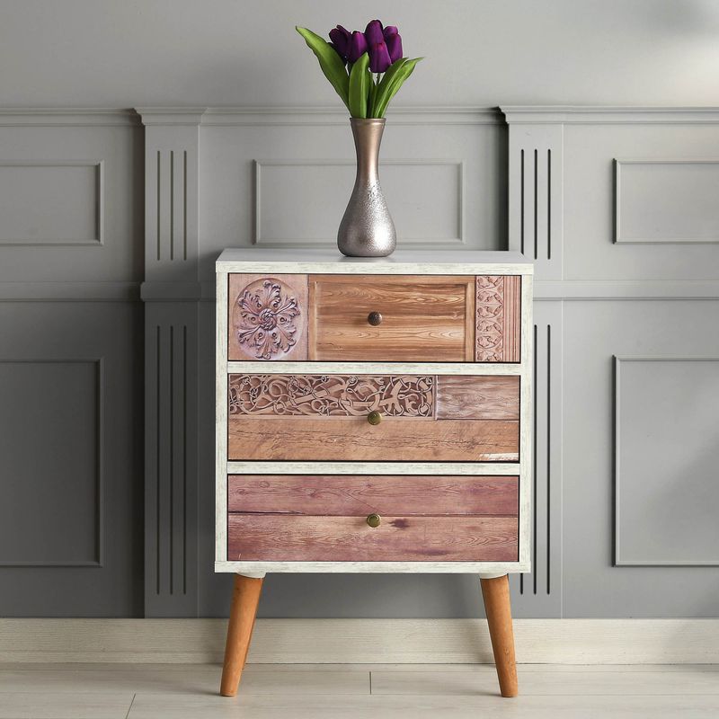 Casa si Gradina - Mobilier - Comode si corpuri - Comode - Comoda, Hanah Home, pal melaminat, alb si nuc, 50x35x68 cm - Infinity.ro