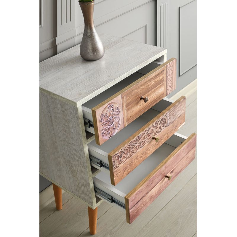 Casa si Gradina - Mobilier - Comode si corpuri - Comode - Comoda, Hanah Home, pal melaminat, alb si nuc, 50x35x68 cm - Infinity.ro