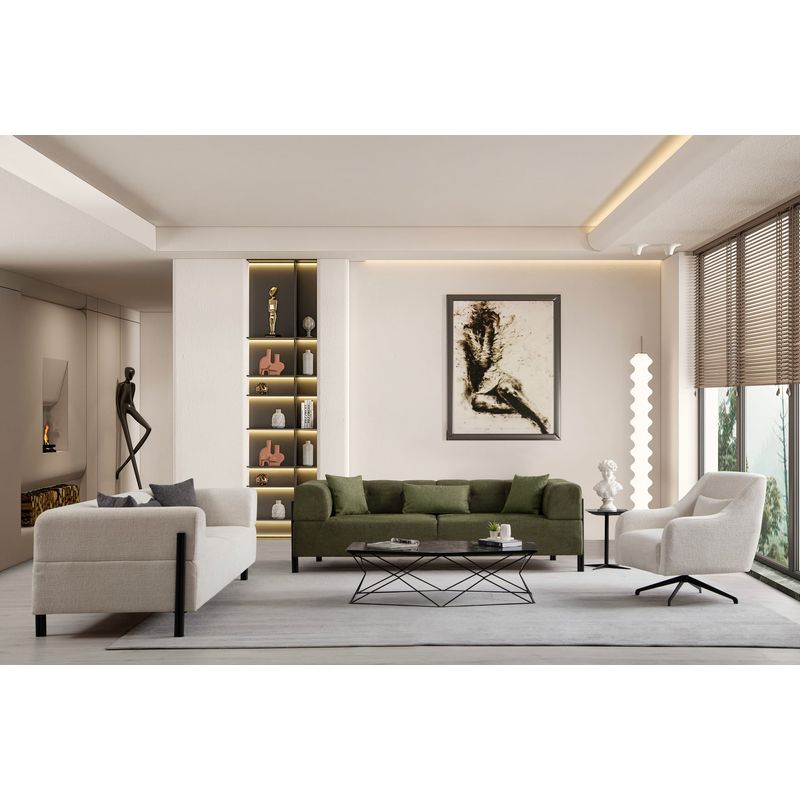 Casa si Gradina - Mobilier - Canapele si coltare - Canapele - Canapea 3 locuri, Hanah Home, lemn fag si pal, verde, 225x93x75 cm - Infinity.ro