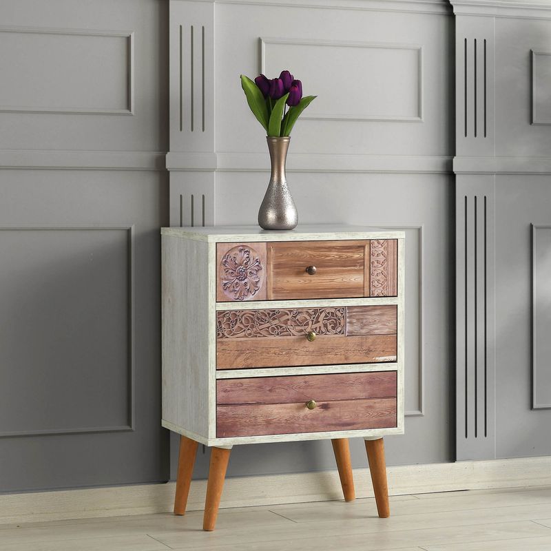 Casa si Gradina - Mobilier - Comode si corpuri - Comode - Comoda, Hanah Home, pal melaminat, alb si nuc, 50x35x68 cm - Infinity.ro