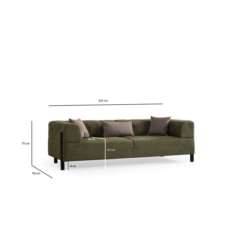 Casa si Gradina - Mobilier - Canapele si coltare - Canapele - Canapea 3 locuri, Hanah Home, lemn fag si pal, verde, 225x93x75 cm - Infinity.ro