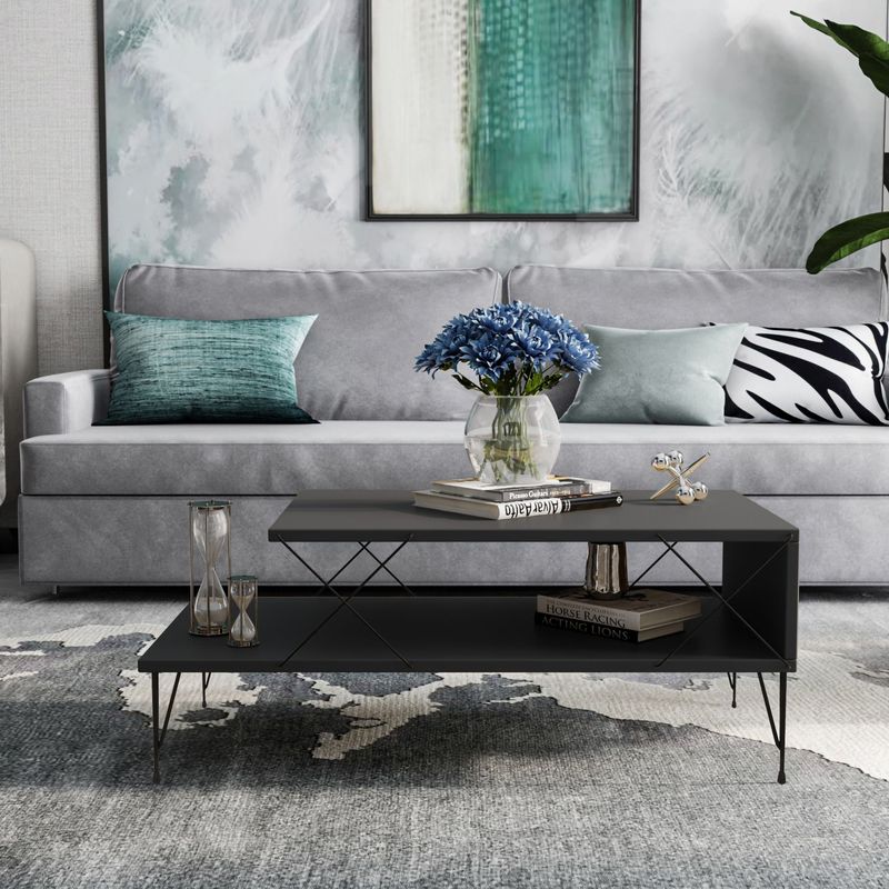 Casa si Gradina - Mobilier - Mese si birouri - Masute de cafea - Masuta de cafea, Hanah Home, pal melaminat, antracit, 100x50x40 cm - Infinity.ro