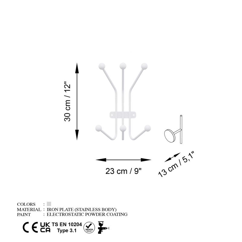 Casa si Gradina - Mobilier - Organizare si depozitare - Cuiere - Cuiere de perete, Wallxpert, metal, alb, 23x13x30 cm - Infinity.ro
