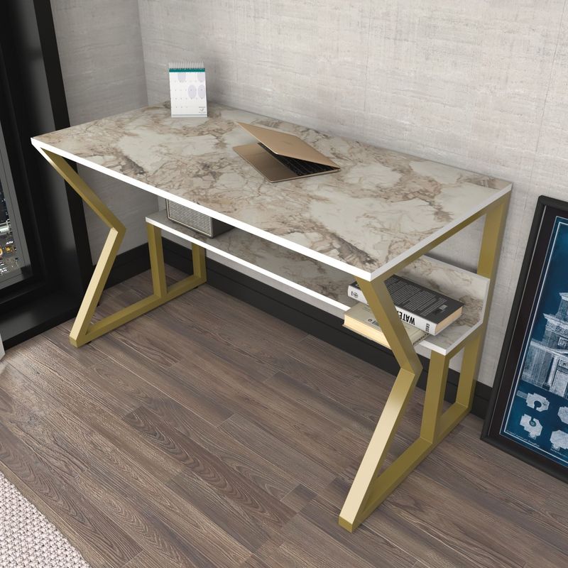 Casa si Gradina - Mobilier - Mese si birouri - Birouri - Birou, Hanah Home, pal melaminat, alb auriu, 120x60x72.8 cm, 875ZNA4574 - Infinity.ro