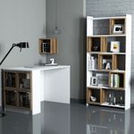 Casa si Gradina - Mobilier - Mese si birouri - Birouri - Birou cu biblioteca, Hanah Home, pal melaminat, alb si nuc, 120x65x75 cm - Infinity.ro