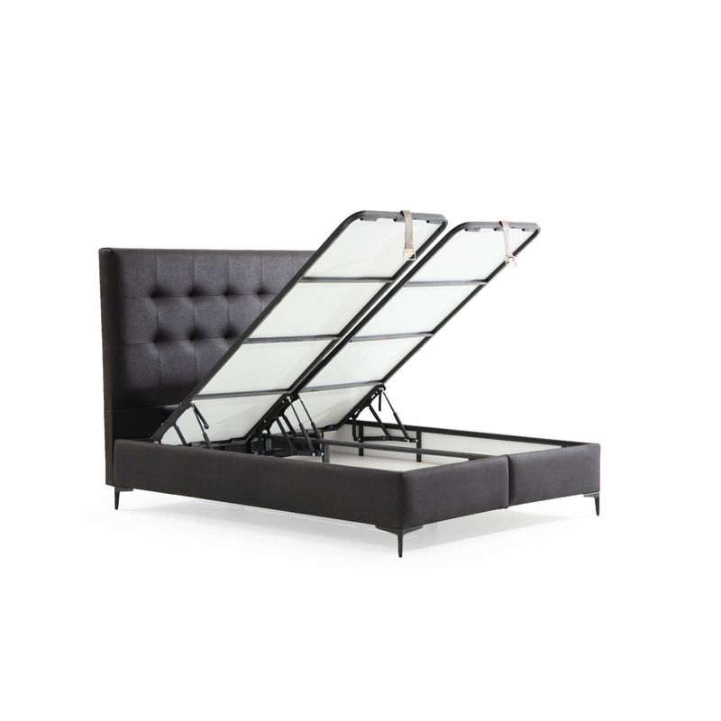 Casa si Gradina - Mobilier - Saltele si somiere - Somiere - Somiera cu tablie, Hanah Home, pal melaminat, negru, 100x200 cm - Infinity.ro