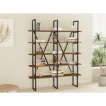Casa si Gradina - Mobilier - Biblioteci si rafturi - Biblioteci - Biblioteca, Hanah Home, pal melaminat, nuc si negru, 126x26x160 cm - Infinity.ro