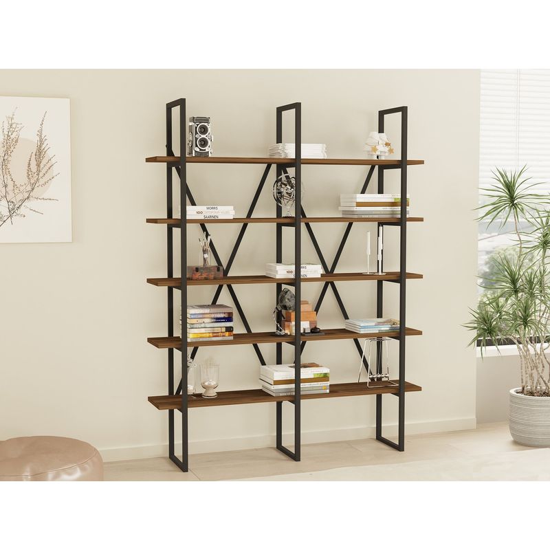 Casa si Gradina - Mobilier - Biblioteci si rafturi - Biblioteci - Biblioteca, Hanah Home, pal melaminat, nuc si negru, 126x26x160 cm - Infinity.ro