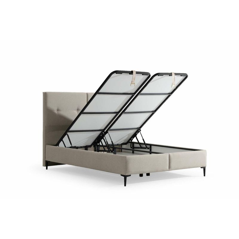 Casa si Gradina - Mobilier - Paturi si accesorii - Paturi - Pat dublu cu tablie, Hanah Home, placa aglomerata melaminata, stofa in, bej, 120x200 cm - Infinity.ro