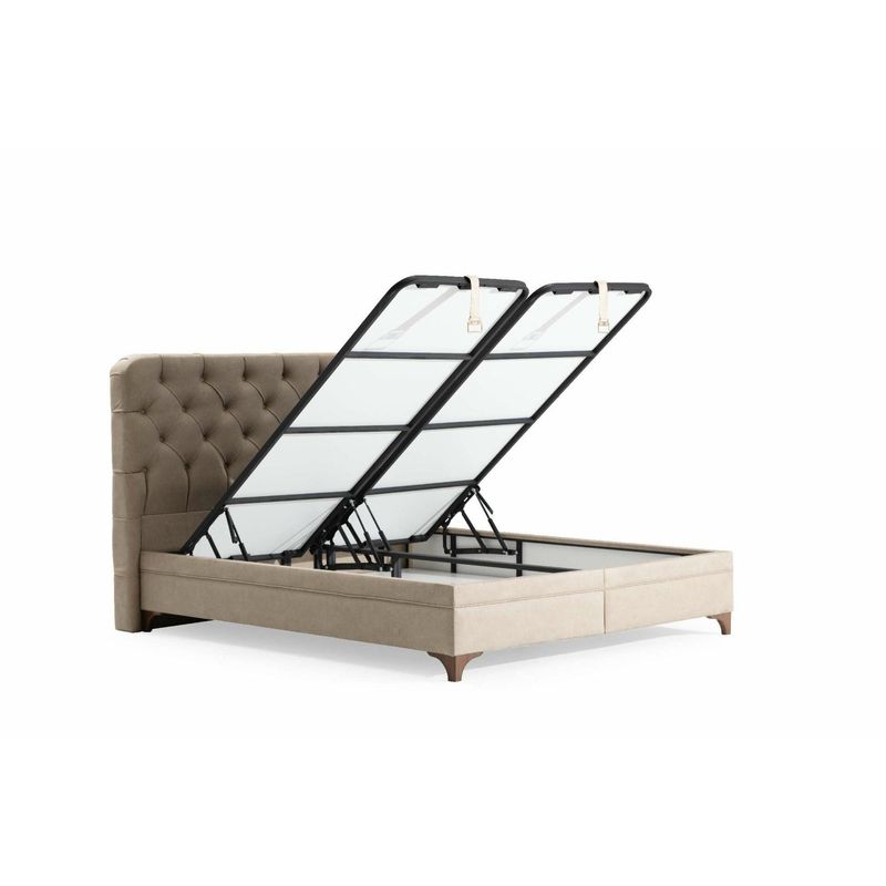Casa si Gradina - Mobilier - Saltele si somiere - Somiere - Somiera cu tablie, Hanah Home, pal melaminat, bej, 100x190 cm - Infinity.ro