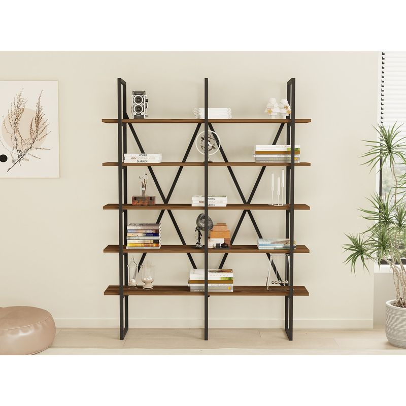 Casa si Gradina - Mobilier - Biblioteci si rafturi - Biblioteci - Biblioteca, Hanah Home, pal melaminat, nuc si negru, 126x26x160 cm - Infinity.ro