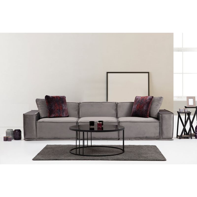 Casa si Gradina - Mobilier - Canapele si coltare - Canapele - Canapea 3 locuri, Hanah Home, lemn fag si pal, gri, 300x100x76 cm - Infinity.ro