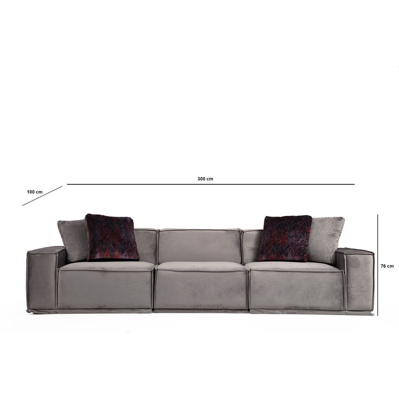 Casa si Gradina - Mobilier - Canapele si coltare - Canapele - Canapea 3 locuri, Hanah Home, lemn fag si pal, gri, 300x100x76 cm - Infinity.ro