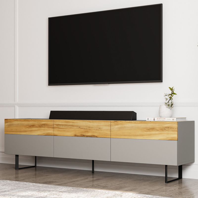 Casa si Gradina - Mobilier - Comode si corpuri - Comode - Comoda tv, Hanah Home, pal melaminat, gri si stejar, 180x49x37 cm - Infinity.ro