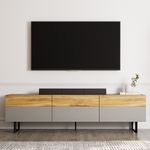 Casa si Gradina - Mobilier - Comode si corpuri - Comode - Comoda tv, Hanah Home, pal melaminat, gri si stejar, 180x49x37 cm - Infinity.ro