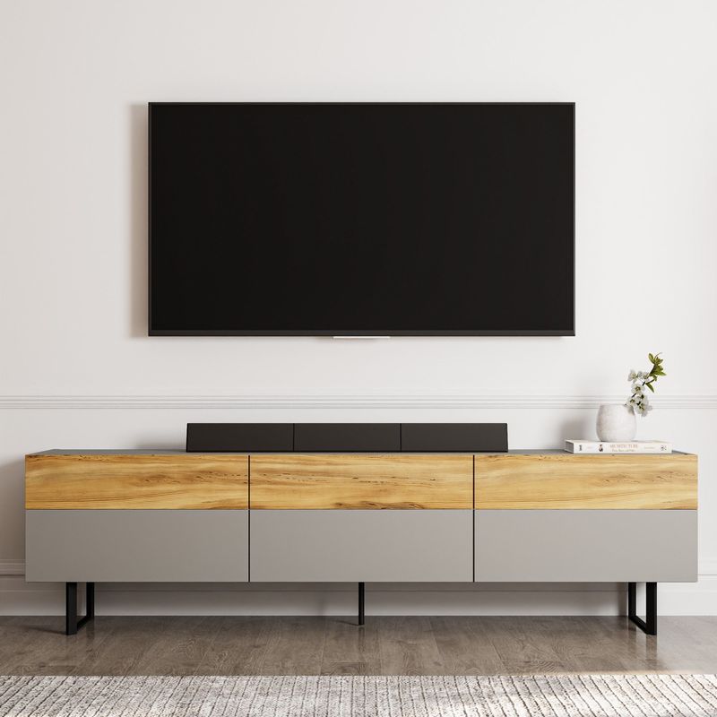Casa si Gradina - Mobilier - Comode si corpuri - Comode - Comoda tv, Hanah Home, pal melaminat, gri si stejar, 180x49x37 cm - Infinity.ro