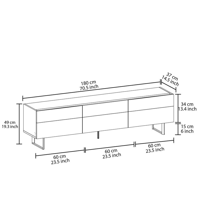 Casa si Gradina - Mobilier - Comode si corpuri - Comode - Comoda tv, Hanah Home, pal melaminat, gri si stejar, 180x49x37 cm - Infinity.ro