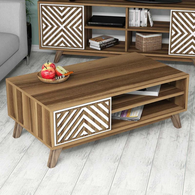 Casa si Gradina - Mobilier - Mese si birouri - Masute de cafea - Masuta de cafea, Hanah Home, pal melaminat, nuc si alb, 105x60x38.2 cm, 845HCT2837 - Infinity.ro