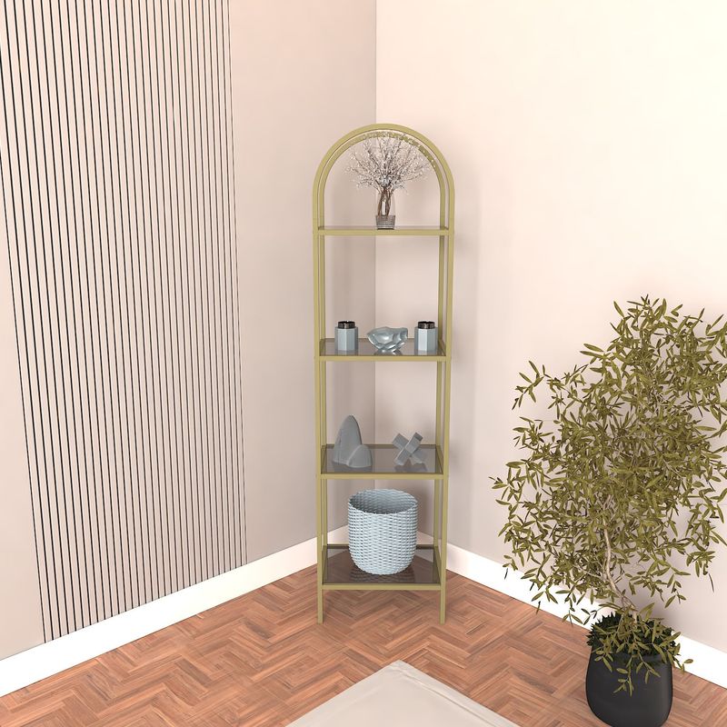 Casa si Gradina - Mobilier - Biblioteci si rafturi - Etajere - Etajera, Hanah Home, sticla fumurie calita si metal, auriu, 175x40x30 cm - Infinity.ro