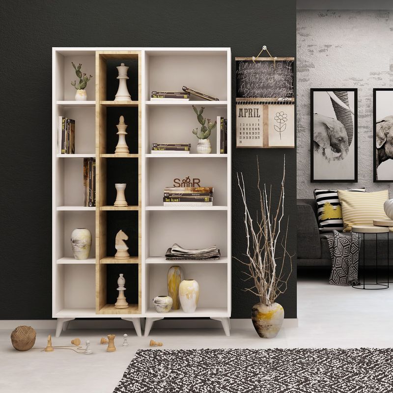 Casa si Gradina - Mobilier - Biblioteci si rafturi - Biblioteci - Biblioteca, Hanah Home, pal melaminat, stejar si alb, 100x25x162 cm - Infinity.ro