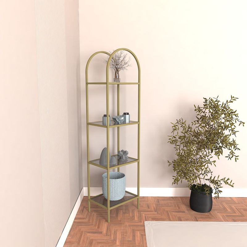 Casa si Gradina - Mobilier - Biblioteci si rafturi - Etajere - Etajera, Hanah Home, sticla fumurie calita si metal, auriu, 175x40x30 cm - Infinity.ro