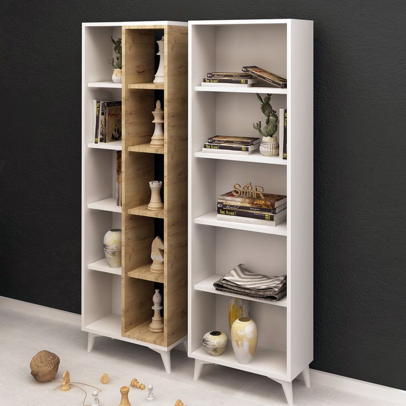 Casa si Gradina - Mobilier - Biblioteci si rafturi - Biblioteci - Biblioteca, Hanah Home, pal melaminat, stejar si alb, 100x25x162 cm - Infinity.ro