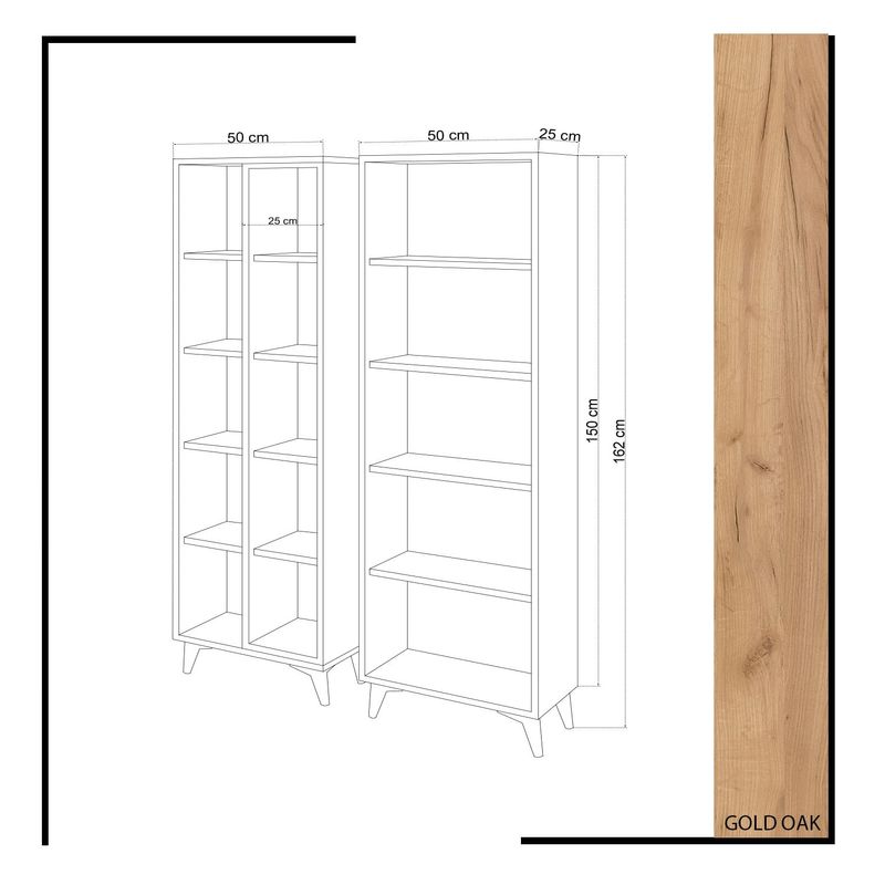 Casa si Gradina - Mobilier - Biblioteci si rafturi - Biblioteci - Biblioteca, Hanah Home, pal melaminat, stejar si alb, 100x25x162 cm - Infinity.ro