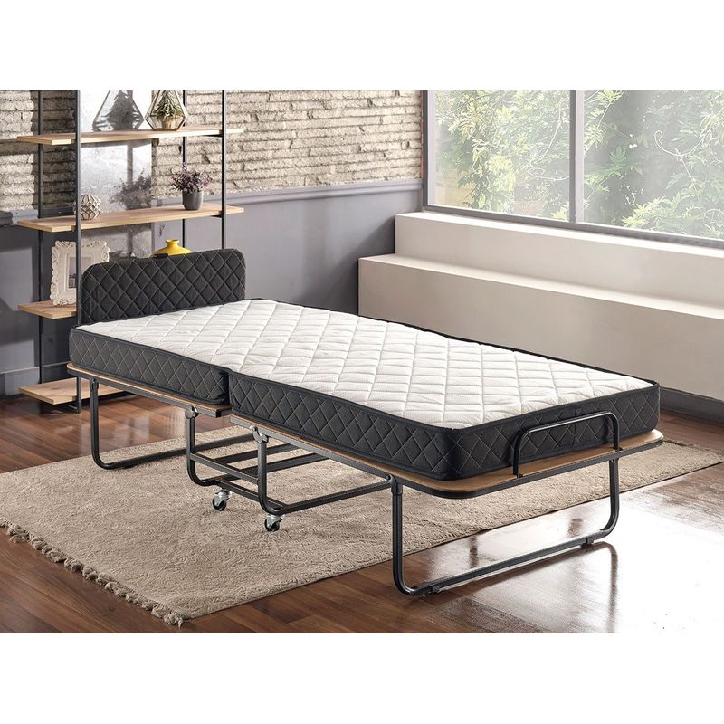 Casa si Gradina - Mobilier - Paturi si accesorii - Paturi - Pat pliabil, Hanah Home, metal, alb negru, 90x70x204 cm, saltea 15 cm - Infinity.ro