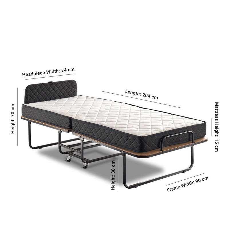 Casa si Gradina - Mobilier - Paturi si accesorii - Paturi - Pat pliabil, Hanah Home, metal, alb negru, 90x70x204 cm, saltea 15 cm - Infinity.ro