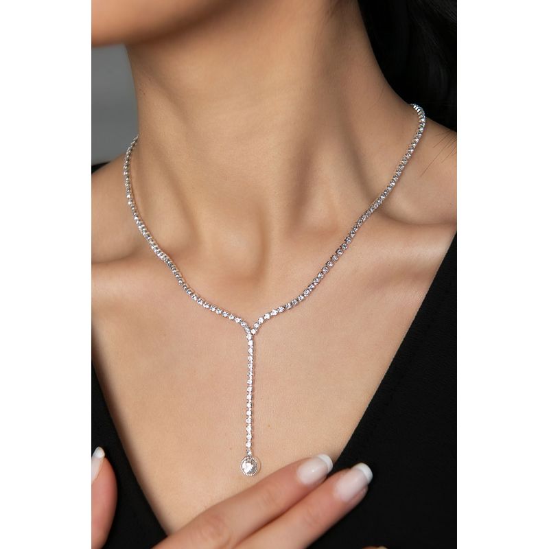 Fashion, accesorii si bijuterii - Femei - Bijuterii femei - Coliere femei - Colier, Heliophilia, metal, zirconiu, argintiu, lungime lant 44 cm - Infinity.ro