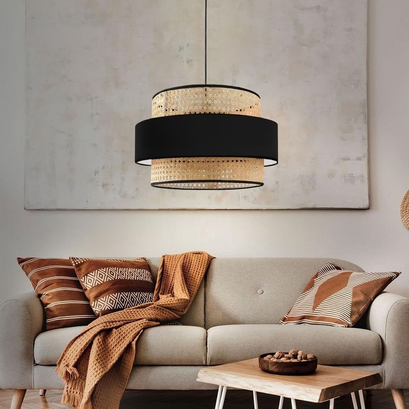 Casa si Gradina - Corpuri si surse de iluminat - Lustre si pendule - Lustra, Opviq, ratan, negru bej, 30x21.5 cm, inaltime reglabila 70-80 cm - Infinity.ro