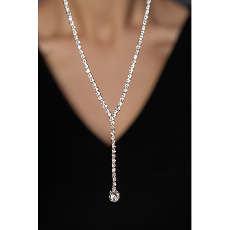 Fashion, accesorii si bijuterii - Femei - Bijuterii femei - Coliere femei - Colier, Heliophilia, metal, zirconiu, argintiu, lungime lant 44 cm - Infinity.ro