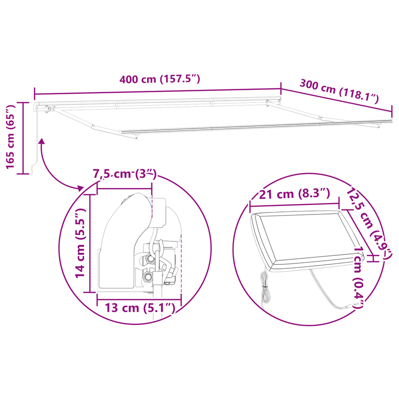 Casa si Gradina - Gradina si terasa - Umbrele si pavilioane - Pavilioane - Marchiza manuala retractabila cu LED gri deschis 400x300 cm - Infinity.ro