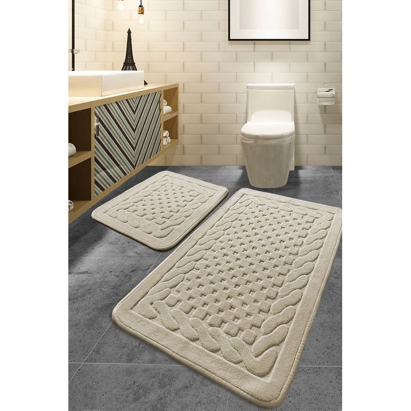 Casa si Gradina - Textile si covoare - Covoare - Covorase baie - Set covorase baie, L'essentiel Maison, bej, 50x60 cm + 60x100 cm, 100% bumbac, antiderapant - Infinity.ro
