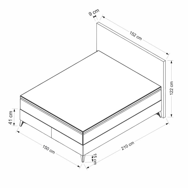 Casa si Gradina - Mobilier - Paturi si accesorii - Paturi - Pat dublu cu tablie, Hanah Home, pal melaminat, gri, 150x200 cm, 771MND1845 - Infinity.ro