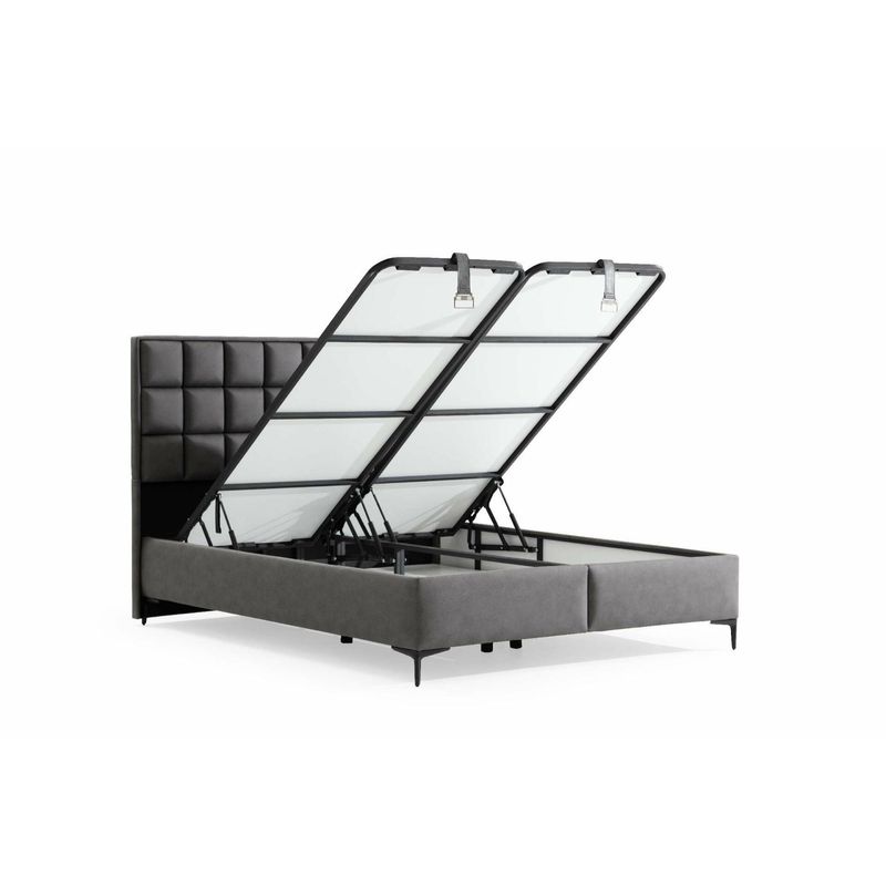 Casa si Gradina - Mobilier - Saltele si somiere - Somiere - Somiera cu tablie, Hanah Home, pal melaminat, tesatura nubuck, gri, 150x200 cm - Infinity.ro