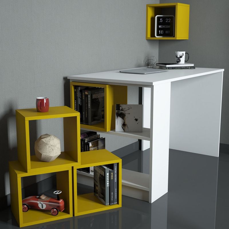 Casa si Gradina - Mobilier - Mese si birouri - Birouri - Birou de studiu, Hanah Home, pal melaminat, alb galben, 120x65x75 cm - Infinity.ro