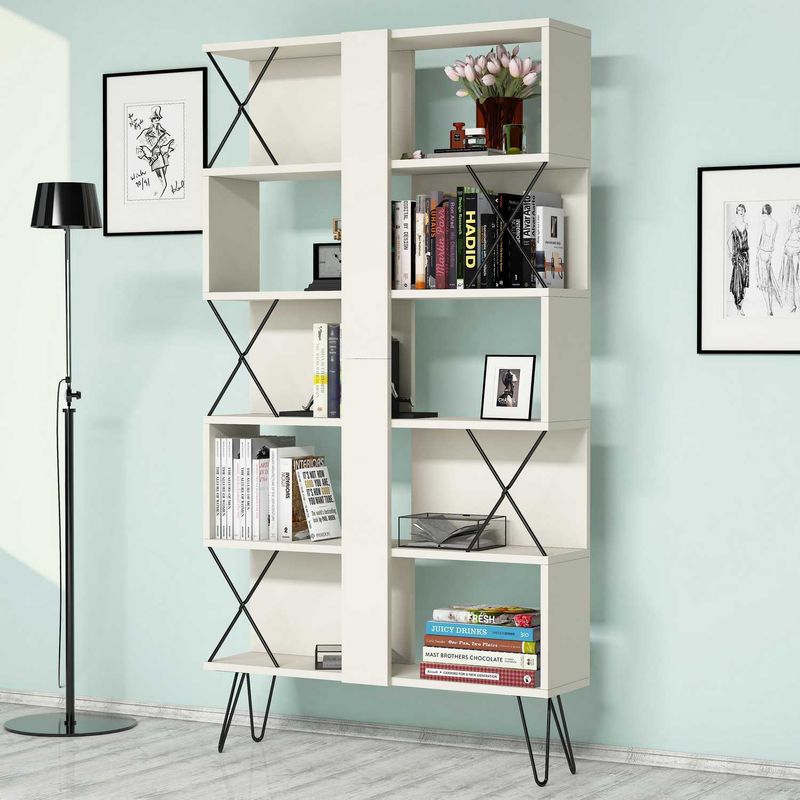 Casa si Gradina - Mobilier - Biblioteci si rafturi - Biblioteci - Biblioteca, Hanah Home, pal melaminat, crem, 90x22x167.3 cm - Infinity.ro