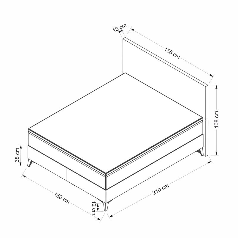 Casa si Gradina - Mobilier - Paturi si accesorii - Paturi - Pat dublu cu tablie, Hanah Home, pal melaminat, gri, 150x200 cm, 771MND1814 - Infinity.ro